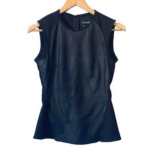 Cynthia Rowley Chic Black genuine Leather panel peplum shirt Top size XS